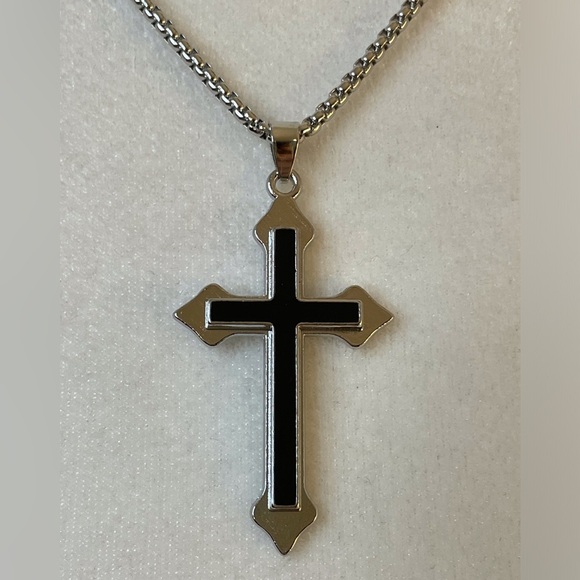 Cross Necklace Unisex Black and Silver - Picture 4 of 9